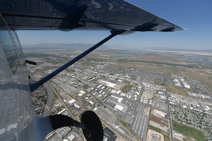 (Francisco Kjolseth  |  Francisco Kjolseth)  CoStar Group, a research and technology company that provides information to commercial real estate professionals, including those in Utah, gathers data with their specially equipped plane as it flies towards Salt Lake City to gather data, videos and images of the real estate landscape from its slow-speed research plane.