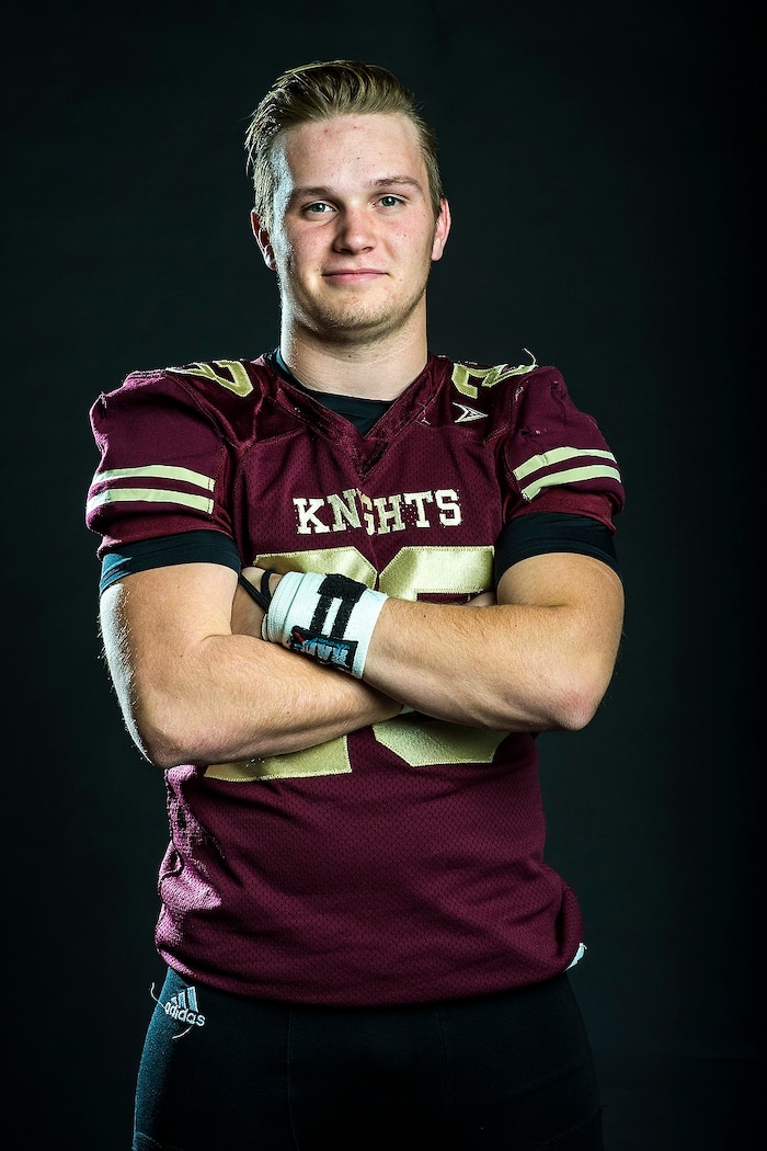 (Chris Detrick | The Salt Lake Tribune) Lone Peak's Andrew Ostler poses for a portrait Friday, December 15, 2017.