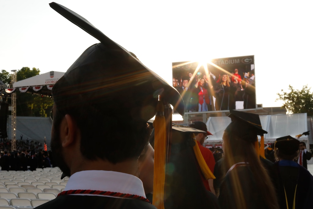 (Joshua L. Jones | The Athens Banner-Herald via AP, File)
In this May 10, 2019, photo graduates enter Sanford Stadium during the University of Georgia's Spring commencement in Athens, Ga. The first student loan bills are arriving for the Class of 2019. If the grads are able to stick to the standard plan, they'll make payments every month for the next 10 years and be done with it.