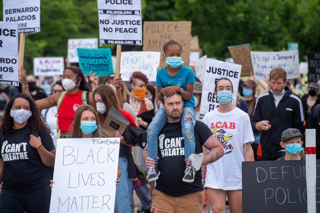 (Rick Egan  |  The Salt Lake Tribune) Demonstrators march down State Street in Salt Lake City on Saturday, June 13, 2020.