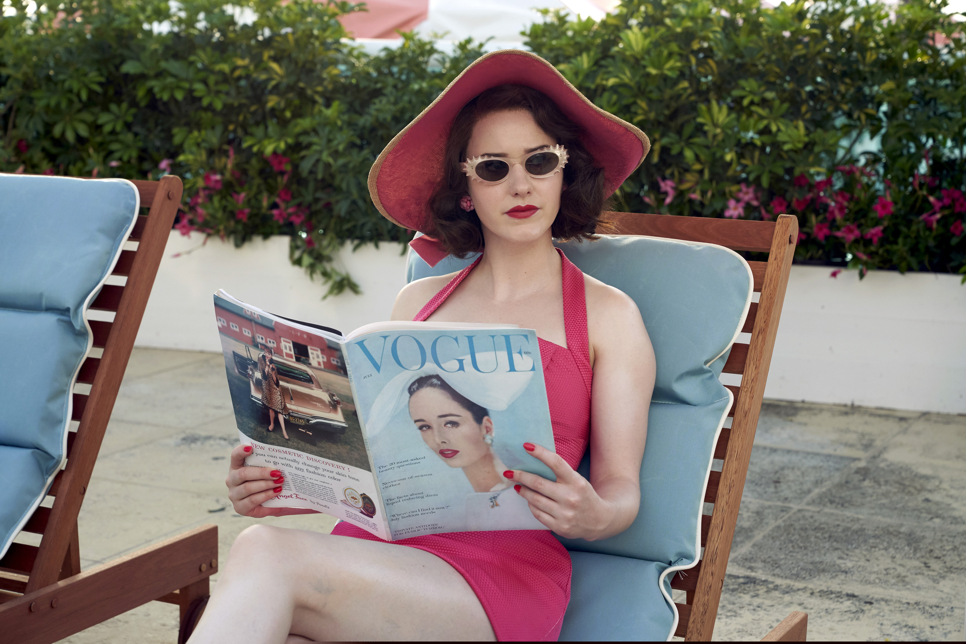 This image released by Amazon Studios shows Rachel Brosnahan in a scene from “The Marvelous Mrs. Maisel."  (Nicole Rivelli/Amazon Studios via AP)