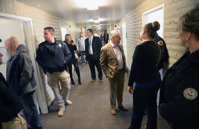 (Al Hartmann | The Salt Lake Tribune)
People tour a new Odyssey House treatment facility opened on Thursday, Jan. 11 at 3944 S. 400 E. in Millcreek.