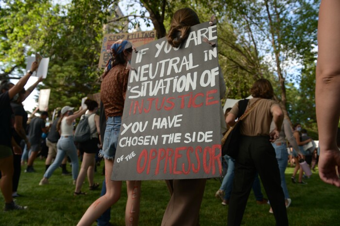 (Leah Hogsten  |  The Salt Lake Tribune)  Protest against police brutality in Salt Lake City on Monday, June 1, 2020.