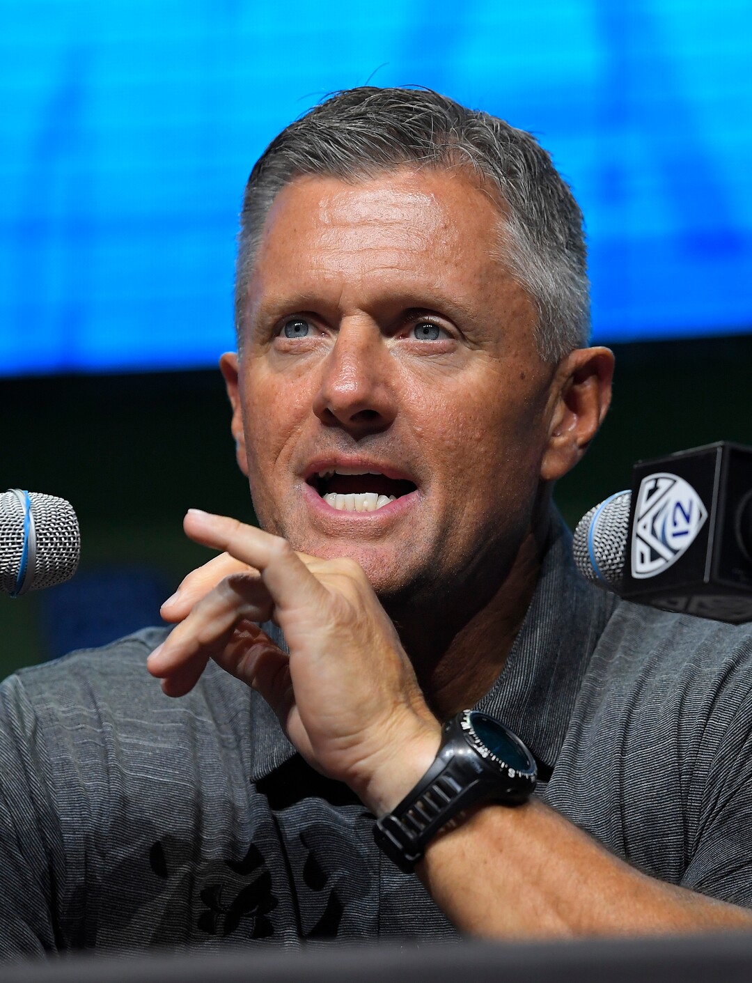 Utah head coach Kyle Whittingham speaks at the Pac-12 NCAA college football media day, Thursday, July 27, 2017, in the Hollywood section of Los Angeles. (AP Photo/Mark J. Terrill)