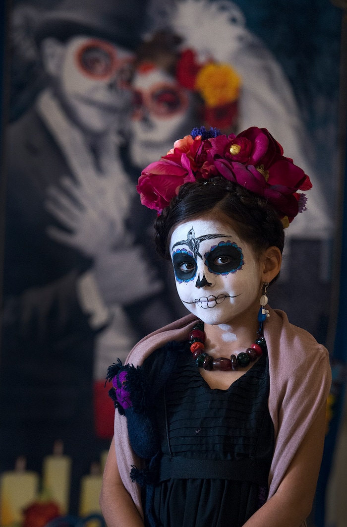 (Leah Hogsten | The Salt Lake Tribune) Maya Hadlock, 7, came dressed as Frida Kahlo as part of the Day of the Dead festival Saturday, October 21, 2017 at the Capitol.
