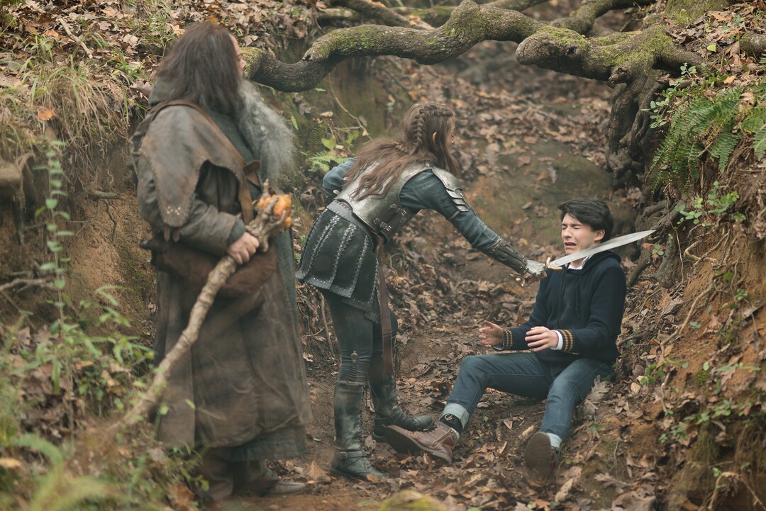 (Photo courtesy BYUtv) Joel McCrary stars as Baldric, Caitlin Carmichael as Gretta, and Sloan Morgan Siegel as Dwight in “Dwight in Shining Armor.”