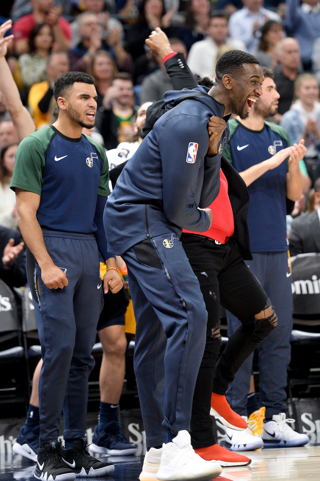 Leah Hogsten  |  The Salt Lake Tribune Utah Jazz center Ekpe Udoh (33) celebrates play as the Utah Jazz host the Toronto Raptors, Monday, Nov. 5, 2018 at  Vivint Smart Home Arena.