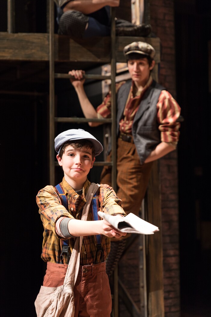 (Courtesy Pioneer Theatre Company) Brandon Smith as Les, in front of Stephen Michael Langton as Davey in Pioneer Theatre Company's production of "Newsies," running Dec. 1-20 in Salt Lake City.