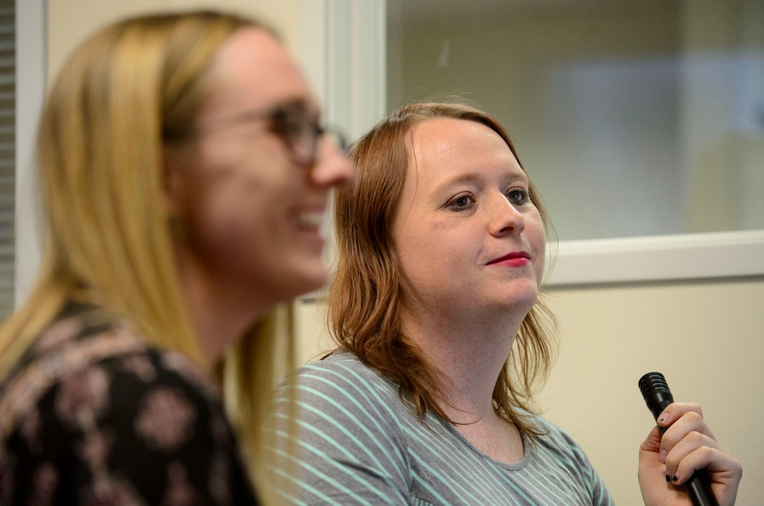 (Steve Griffin  |  The Salt Lake Tribune) Jordan Gabbitas, right, works with students Timothy Baker and Abbey Lasek as she uses computer software at Rocky  Mountain University to help the consistency of her voice. The speech clinic helps transgender individuals match their voice to their gender. She was at the Provo, Utah clinic Tuesday January 16, 2018.