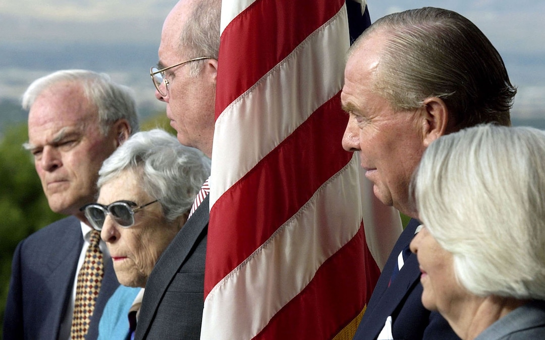 (Steve Griffin  |  Tribune file photo) L-R, Spence Eccles, CEO of the Utah Division of Wells Fargo Bank, Esther Landa, past president of the National Council of Jewish Women, Bernard Machen, president of the University of Utah, Jon M. Huntsman, chairman of the Huntsman Corporation and Norma Matheson, former First Lady of the state of Utah, are all part of a new group called the "Alliance for Unity" that met on the steps of the capitol Sept. 17, 2001 for a press conference introducing the new group. The group, which has a diverse culteral and religous membership, is trying to urge our community to come together and be more accepting of each other. 