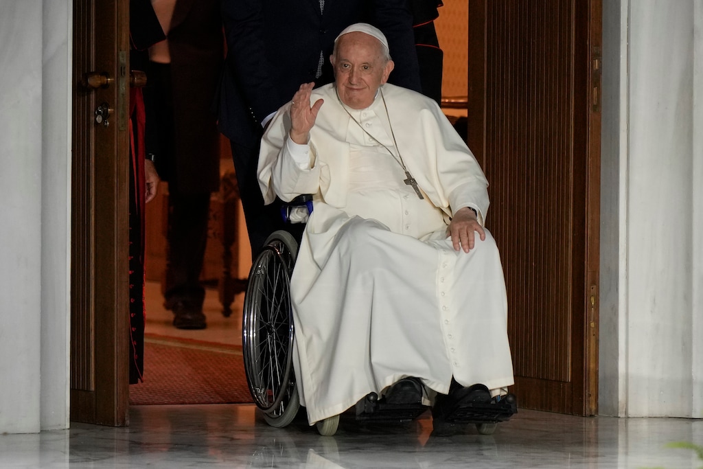 (Andrew Medichini | AP) Pope Francis seen in a wheelchair at the Vatican, Wednesday, June 22, 2022. Religion News Service columnist Thomas Reese predicts that, despite the many rumors, Francis will not resign as pontiff.