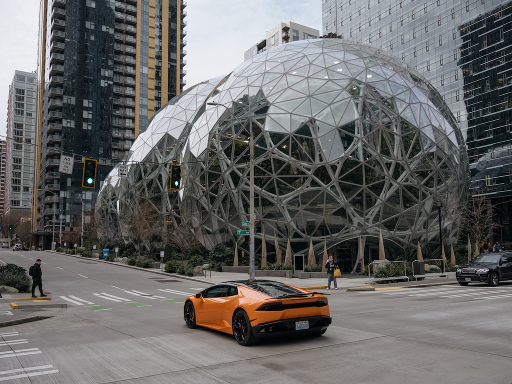 (Grant Hindsley | The New York Times) The streets are nearly empty around Amazon's corporate campus in Seattle, Thursday morning, March 5, 2020. In a message to employees on Wednesday night, Amazon said it was recommending that all employees in the Seattle region work from home this month if their jobs can be done remotely — due to concerns about the coronavirus.
