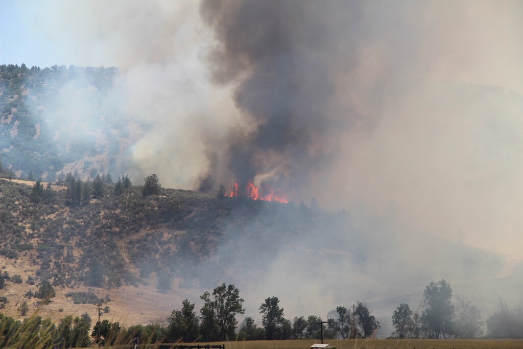 (Danielle Jester/Siskiyou Daily News via AP)

In this photo taken Thursday, July 5, 2018, the Klamathon Fire burns near Copco Road in Hornbrook, Calif.