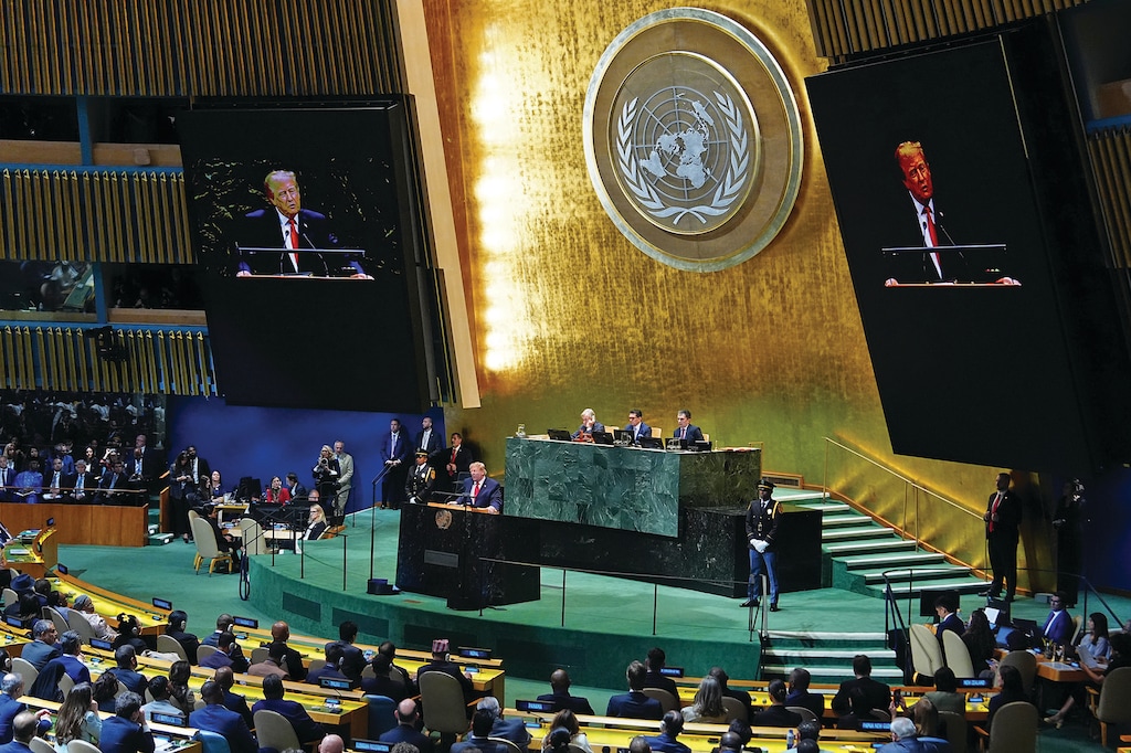 President Donald Trump speaks to the United Nations General Assembly, Tuesday, Sept. 22, 2026, at the UN headquarters. (AP Photo/Julia Demaree Nikhinson)