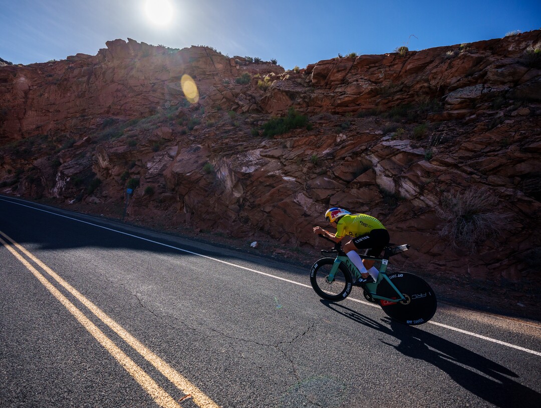 (Trent Nelson  |  The Salt Lake Tribune) Daniel Baekkegard competes in the Ironman World Championship triathlon in St. George on Saturday, May 7, 2022.