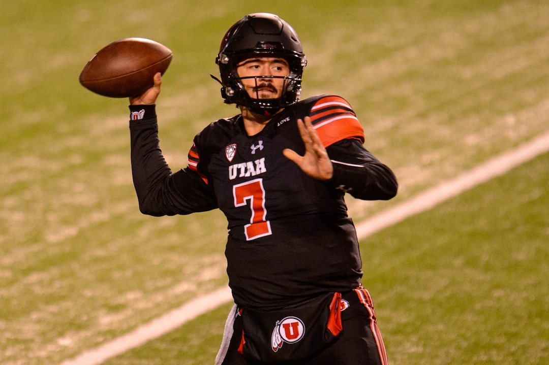 (Trent Nelson  |  The Salt Lake Tribune) Utah Utes quarterback Cameron Rising (7)as the Utah Utes host the USC Trojans, NCAA football at Rice-Eccles Stadium in Salt Lake City on Saturday, Nov. 21, 2020.