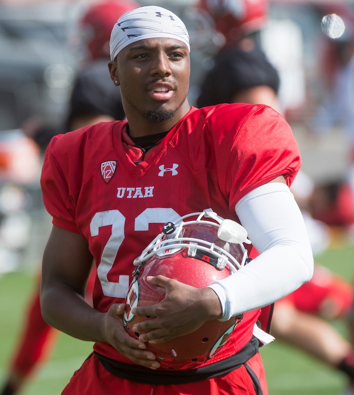 (Rick Egan  |  The Salt Lake Tribune)  University of Utah Running back Armand Shyne  (23), at football practice, Monday, July 31, 2017.


