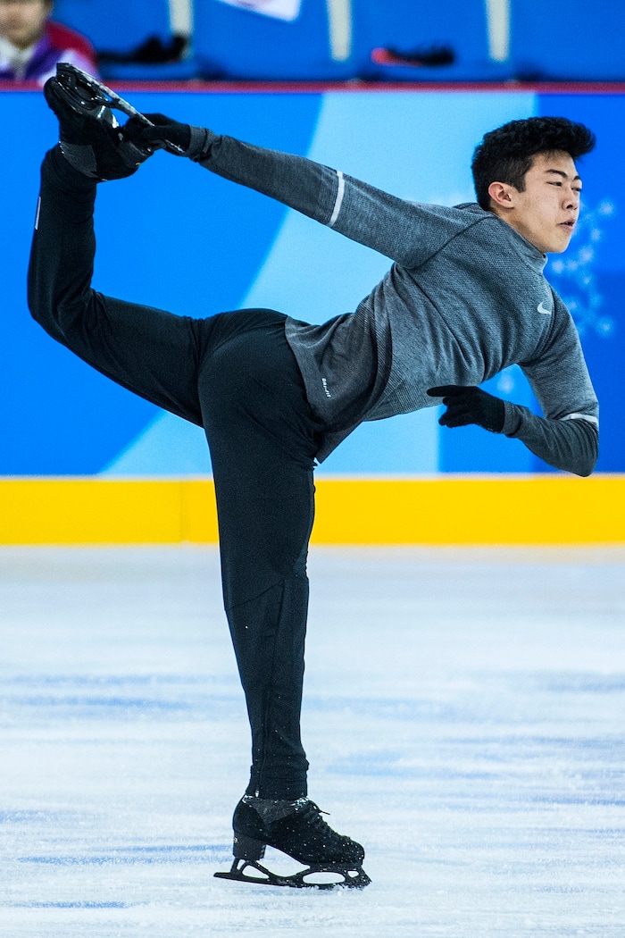 (Chris Detrick | The Salt Lake Tribune) Salt Lake City's Nathan Chen practices his Men's Single Skating Short Program for the Team Event at the Gangneung Ice Arena Thursday, February 8, 2018.