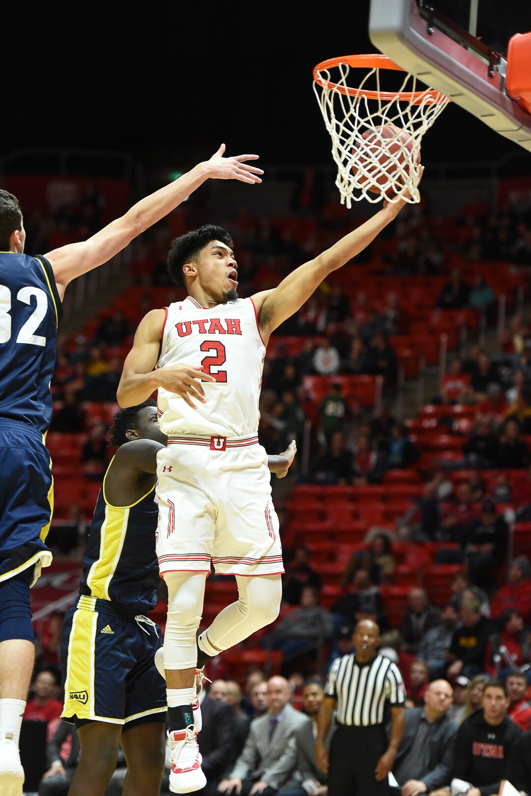 (Francisco Kjolseth  |  The Salt Lake Tribune)  Utah Utes guard Sedrick Barefield (2) sets it up against Northern Arizona during the second half of an NCAA basketball college basketball game at the Jon M. Huntsman Center in Salt Lake City, Ut., Friday Dec. 21, 2018.