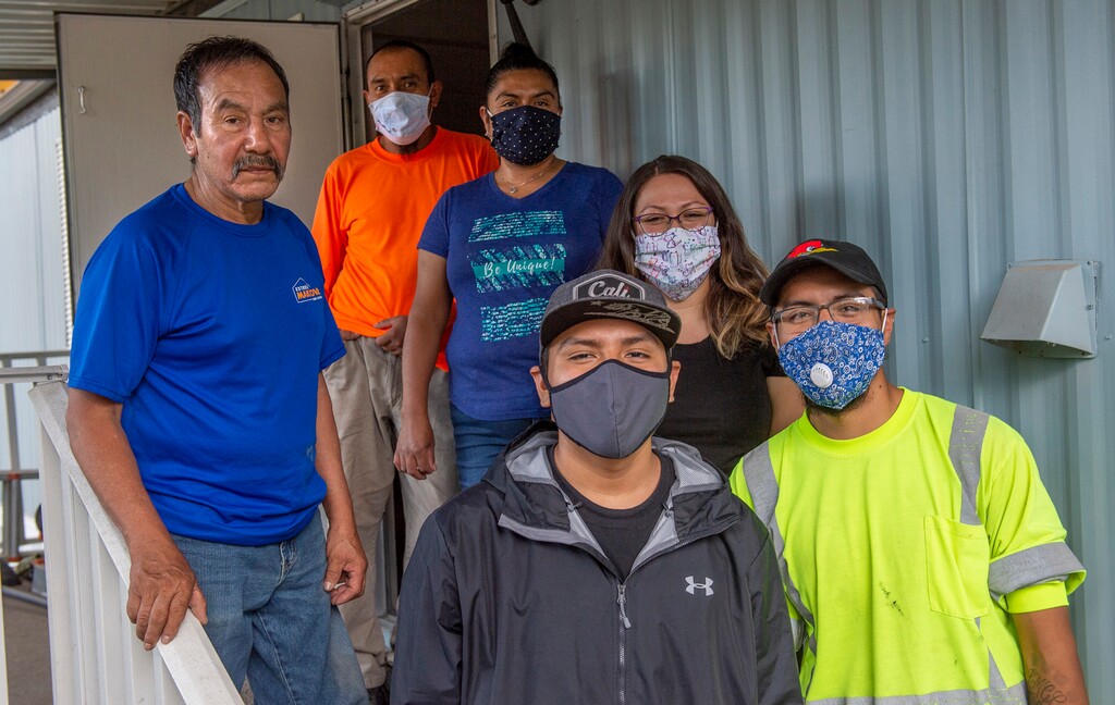 (Rick Egan  |  The Salt Lake Tribune)  Survivors in a family that has already lost two to Covid-19. Clockwise from left: Juan Galicia, Edgar Galicia, Karen Valenzuela, Luz Galicia, Brian Galicia and Steven Galicia. Tuesday, Aug. 25, 2020.