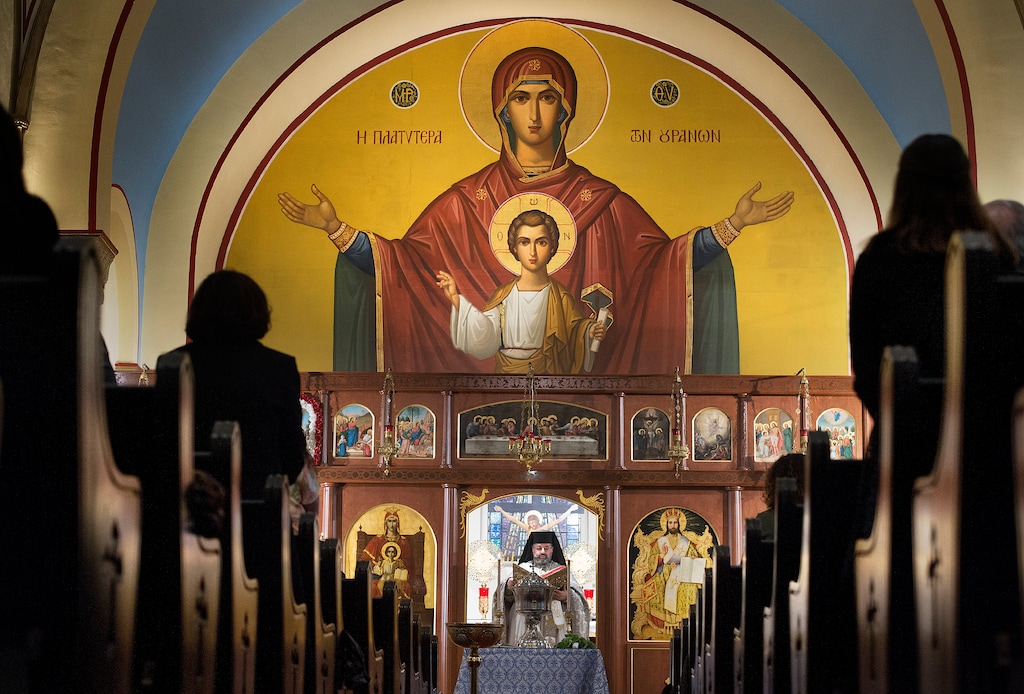 (Scott Sommerdorf   |  The Salt Lake Tribune)   The Very Rev. Archimandrite George Nikas leads the Epiphany service (also called Theophany in Orthodox), at Holy Trinity Cathedral, Saturday, January 6, 2018.