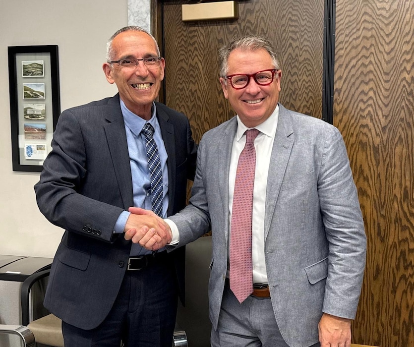 (University of Utah) Pictured on the right is University of Utah President Taylor Randall, who met with and signed an agreement to partner with Ariel University. Ariel University President Ehud Grossman is on the left.