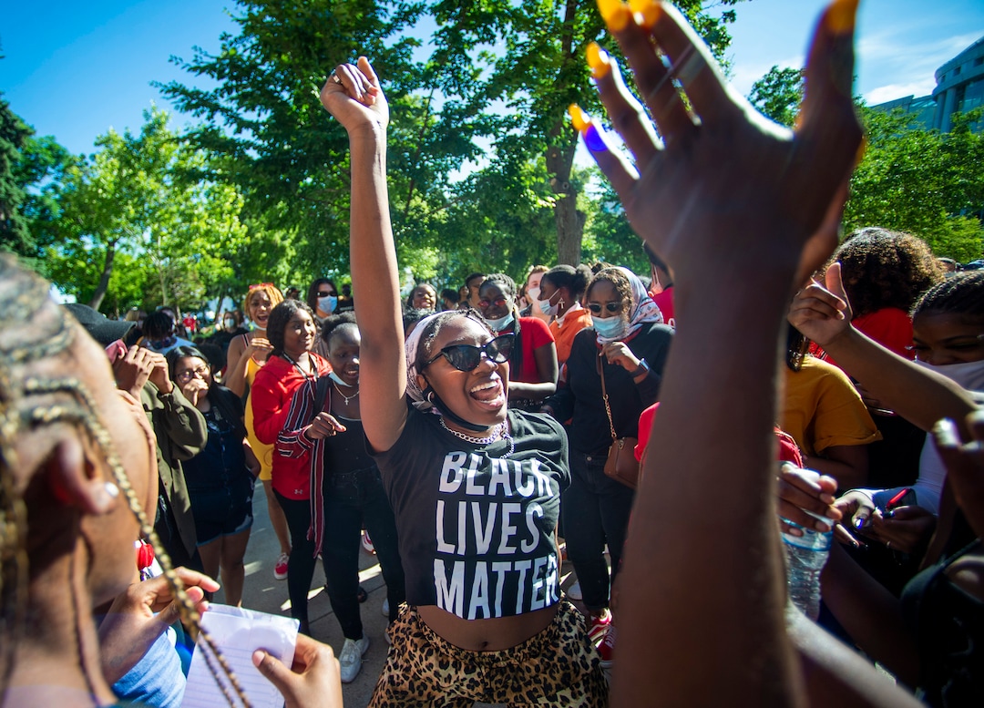 (Rick Egan  |  The Salt Lake Tribune)  revelers dance during the Juneteenth celebration at Washington Square in Salt Lake City on Friday, June 19, 2020.
