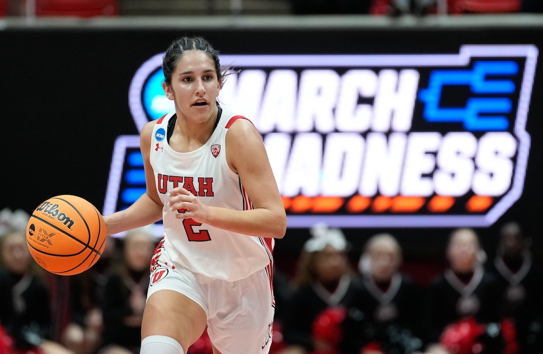 (Francisco Kjolseth | The Salt Lake Tribune) Utah Utes guard Ines Vieira (2) drives the ball down the court against Gardner-Webb of a first-round college basketball game in the NCAA Tournament, Friday, March 17, 2023, in Salt Lake City, Utah.