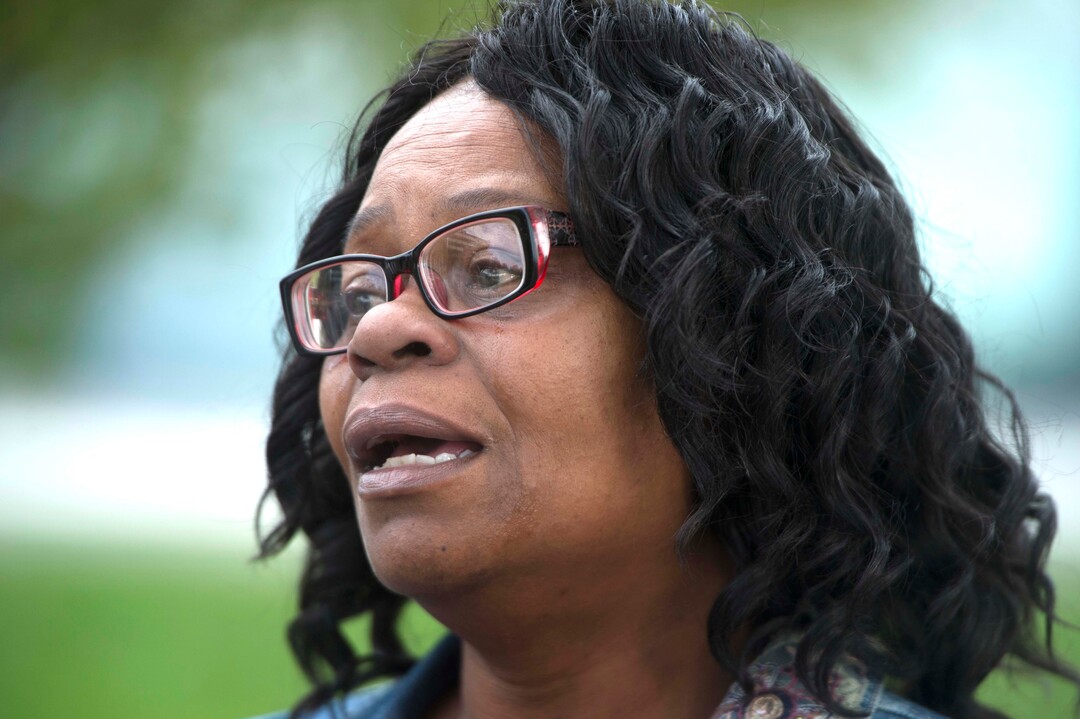 (Rick Egan  |  The Salt Lake Tribune)  Antoinette Harmon, the sister of Patrick Harmon, talks about her brother, at the Black Lives Matter protest against police brutality. The protesters are calling for the release of body camera footage of an officer fatally shooting 50-year-old Patrick Harmon at the Salt Lake City Public Safety Building, Saturday, September 30, 2017.