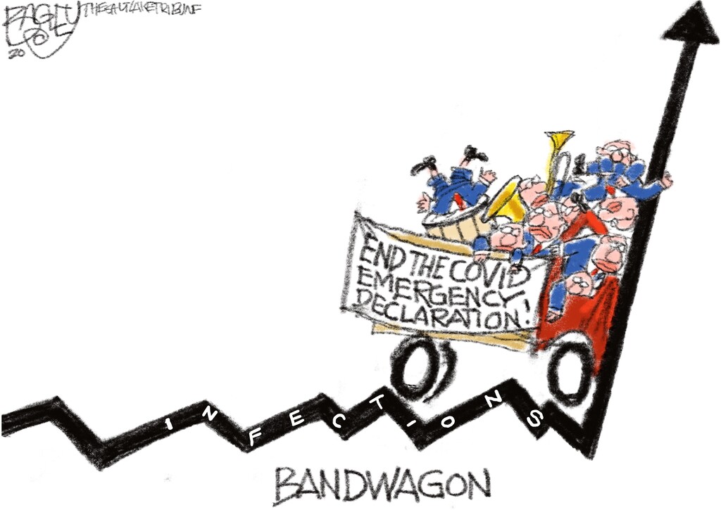 (Pat Bagley | The Salt Lake Tribune) This cartoon, titled “Spikes and Outbreaks,” appears in The Salt Lake Tribune on Sunday, Oct. 4, 2020.