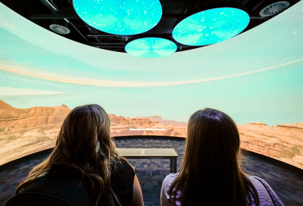 (Chris Samuels | The Salt Lake Tribune) A wraparound screen displays a video presentation at the Museum of Utah at the Capitol in Salt Lake City, Monday, June 22, 2026.