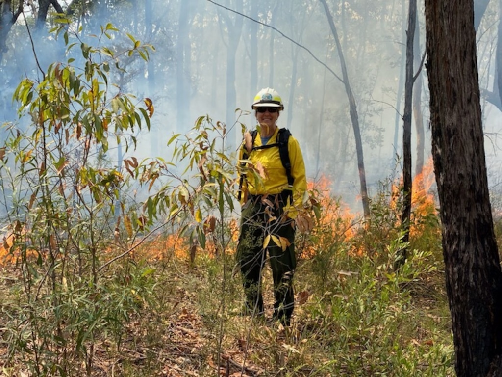 (Photo courtesy Linda Chappell) Linda Chappell, with the U.S. Forest Service, is photographed working to quell a fire burning in Australia.