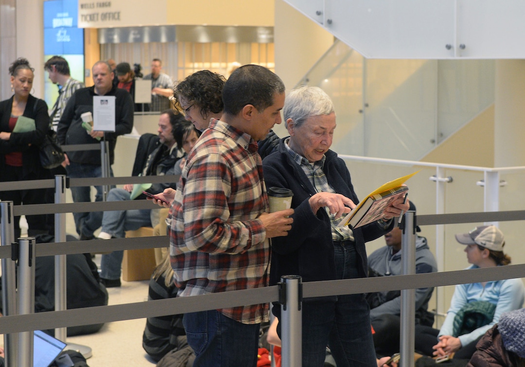 (Al Hartmann  |  The Salt Lake Tribune) 	About 150 people wait in the lobby of the Eccles Theater at 7:30 a.m. Feb. 9 to buy tickets for the upcoming production of "Hamilton".  
