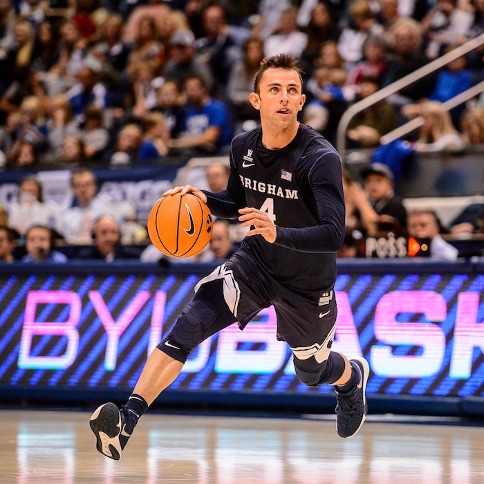 (Trent Nelson | The Salt Lake Tribune)  Brigham Young Cougars guard Nick Emery (4) as the BYU men's basketball team plays a scrimmage game known as the Cougar Tipoff, in Provo, Wednesday October 25, 2017.