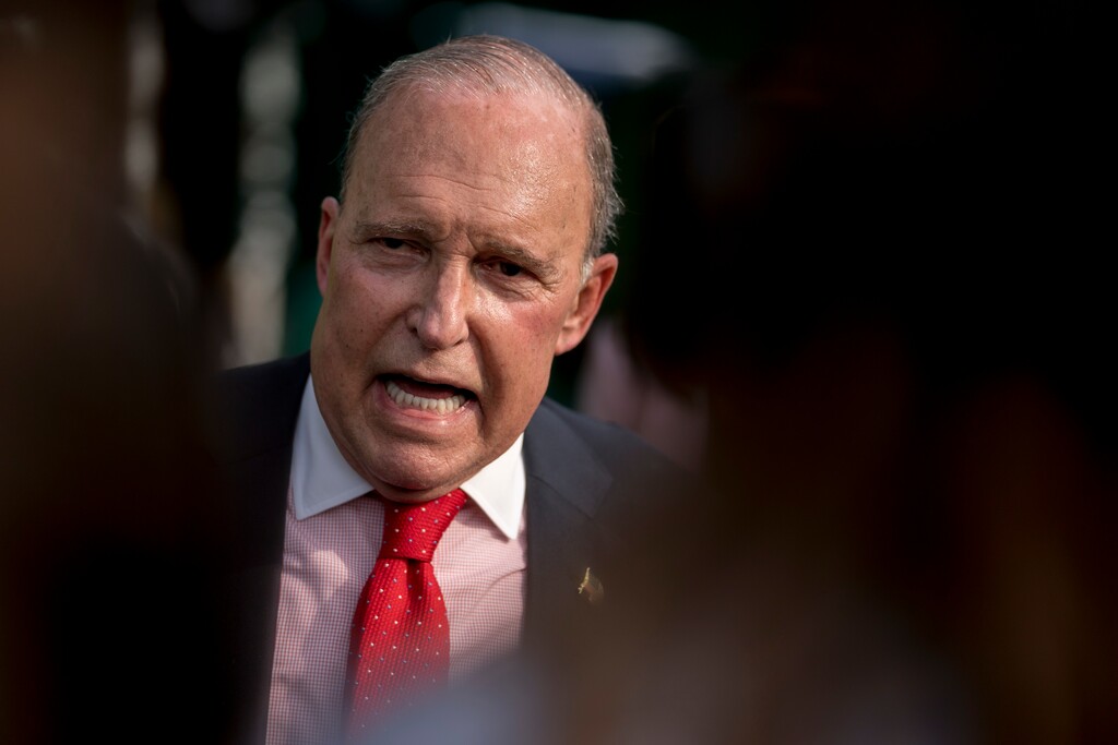 (Andrew Harnik | The Associated Press) White House chief economic adviser Larry Kudlow speaks to the media after finishing interviews on the North Lawn of the White House, Thursday, Aug. 16, 2018, in Washington.