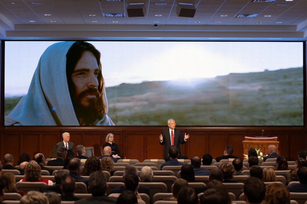 (The Church of Jesus Christ of Latter-day Saints) Apostle Gerrit W. Gong speaks about artificial intelligence to church employees worldwide from the Church Office Building in Salt Lake City on Wednesday, March 13, 2024.
