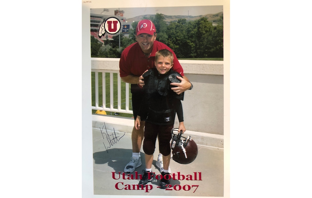 (Photo courtesy of the Wilson family) BYU quarterback Zach Wilson with current Utah football coach Kyle Whittingham at a Utah camp in 2007.