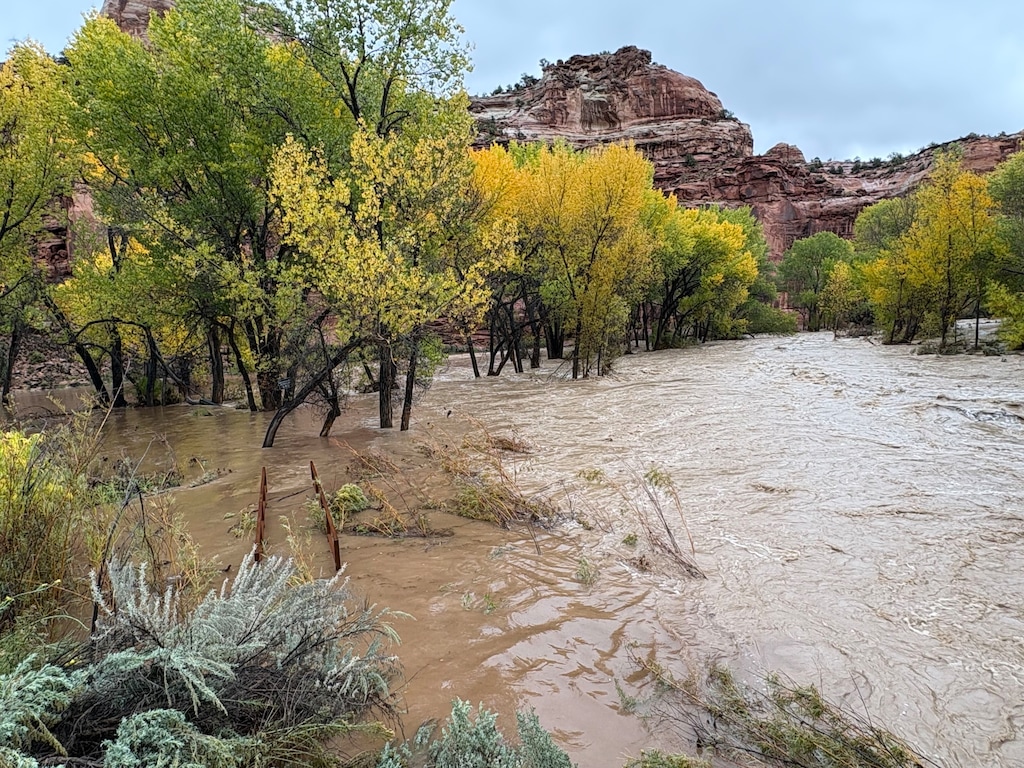 (Brooke Larsen | The Salt Lake Tribune) The Escalante River in south-central Utah overflowed on Thursday, Oct. 22, 2026. The National Weather Service said parts of the Escalante River basin saw up to 3-1/2 inches of rain in 36 hours.