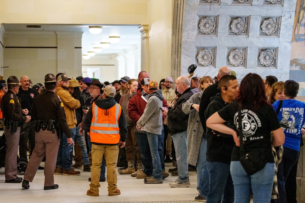 (Trent Nelson  |  The Salt Lake Tribune) Union members and supporters at the Utah Capitol in Salt Lake City on Monday, Feb. 3, 2025.