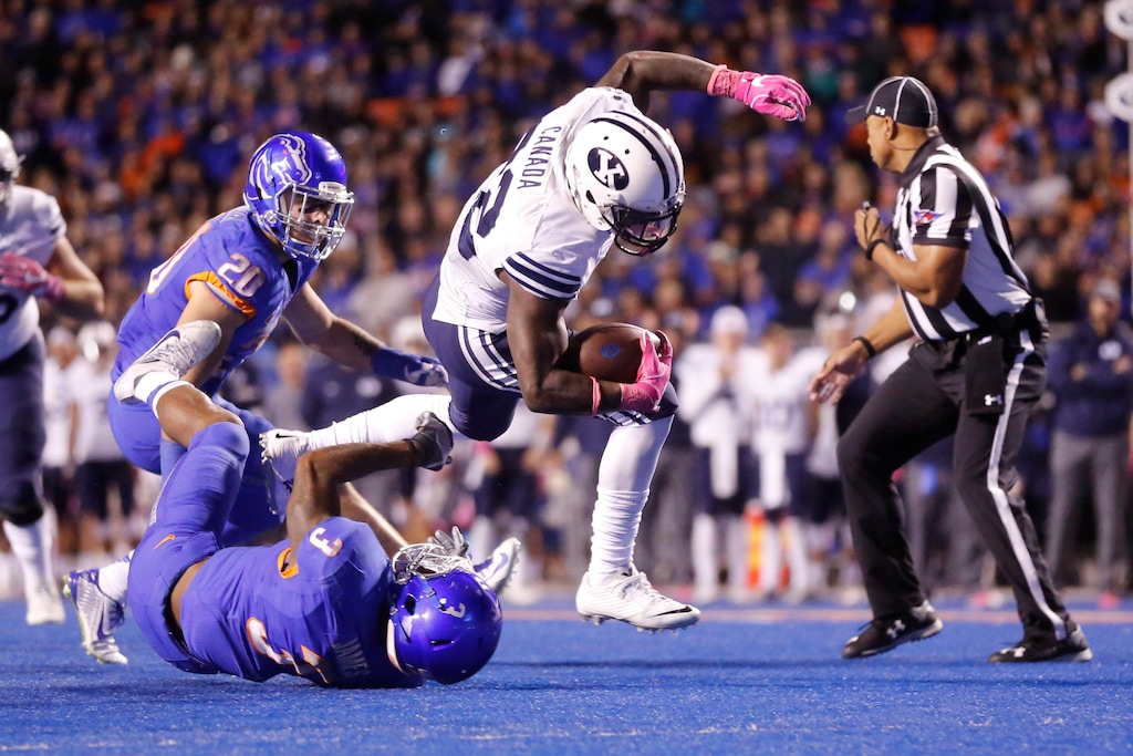 BYU running back Squally Canada is the leader to get the starting nod for the Cougars this season. (AP Photo/Otto Kitsinger, File)