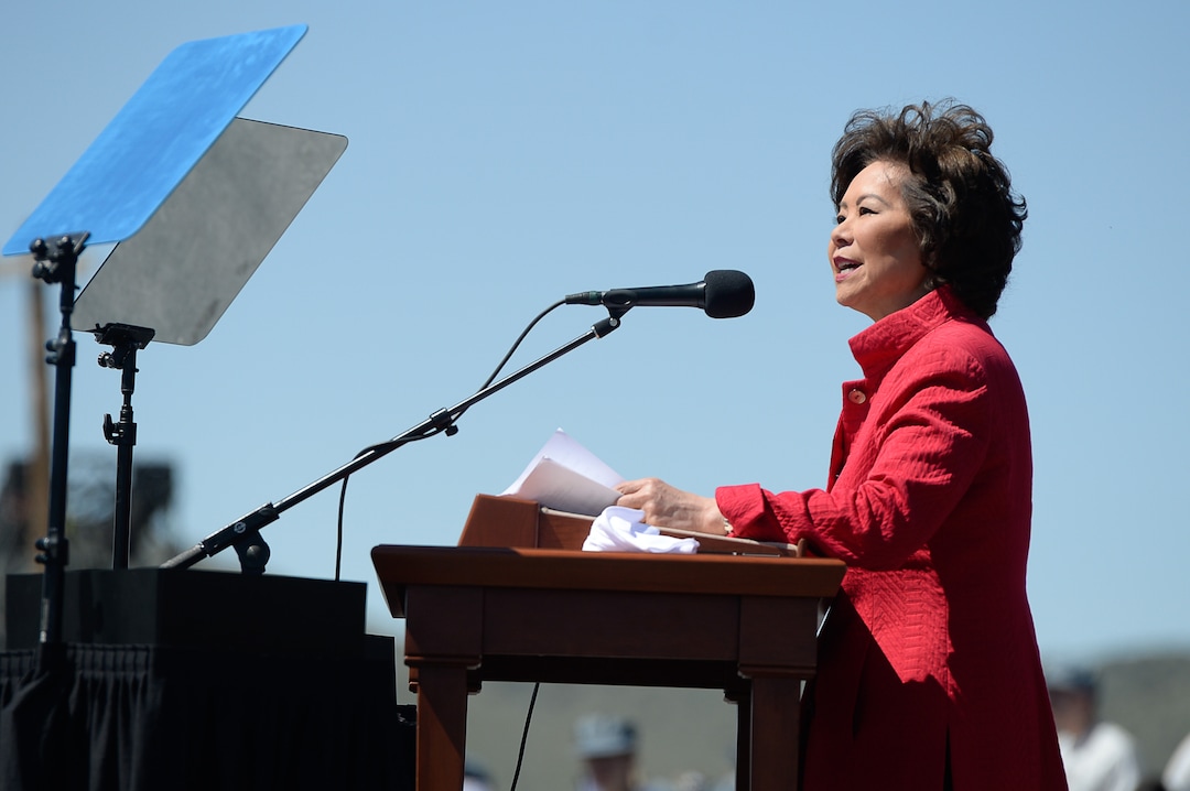 (Francisco Kjolseth  |  The Salt Lake Tribune)  U.S. Secretary of of Transportation Elaine Chao makes a few remarks on Friday May 10, 2019, in celebration of the 150th anniversary of the completion of the transcontinental railroad at Promontory Summit where the two rails met back on May 10, 1869.