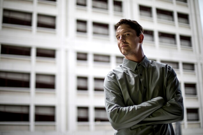 Cameron Padgett, a 23-year-old senior at Georgia State University, is photographed downtown in Atlanta, Tuesday, Aug. 15, 2017. Padgett sued, successfully, for white nationalist Richard Spencer to speak at Auburn University in April after the Alabama school tried to cancel the event. Padgett calls himself an "identitarian" _ not a white nationalist _ and insists "advocating for the interests of white people" doesn't make him a racist. (AP Photo/David Goldman)
