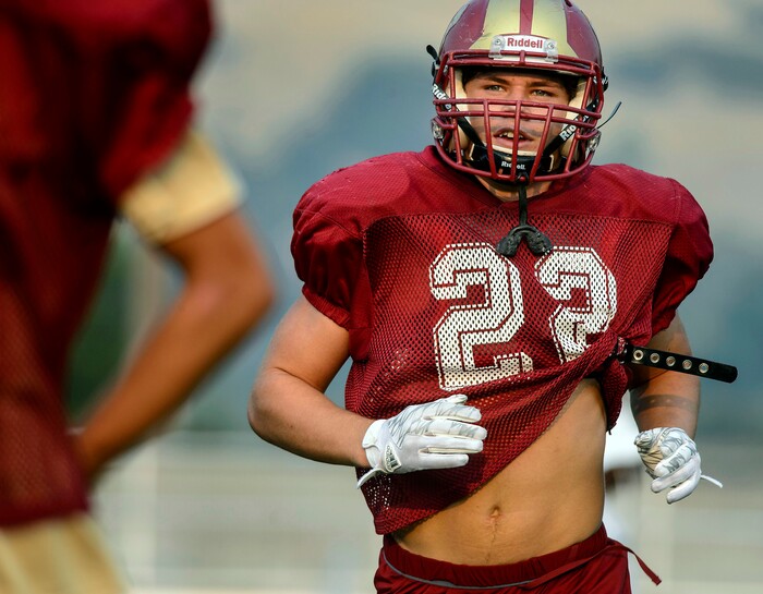 (Steve Griffin | The Salt Lake Tribune) Viewmont High School running back Cameron Brown during practice in Bountiful Wednesday September 6, 2017.