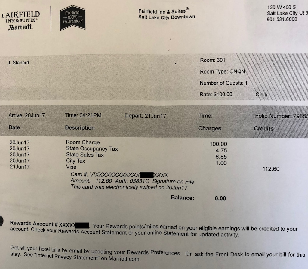A receipt from June 2017, when now-former Rep. John Stanard used state funds to pay for a Salt Lake City hotel room. He was in town on legislative business, but an escort told a British newspaper that he paid her for sex on the same day.