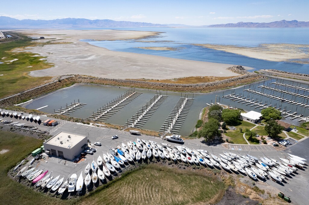 (Francisco Kjolseth | The Salt Lake Tribune) The Great Salt Lake marina is void of boats on Tuesday, Aug. 16, 2022, as ongoing drought conditions continue to drop the levels of the lake.