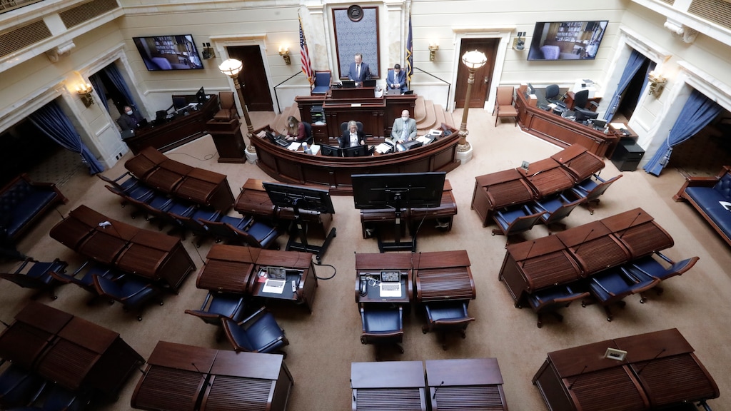 (Rick Bowmer | AP photo)

Utah Senate President Stuart Adams leads the Utah Legislature's virtual special session in a nearly empty Senate chambers at the Utah State Capitol Thursday, April 16, 2020, in Salt Lake City.