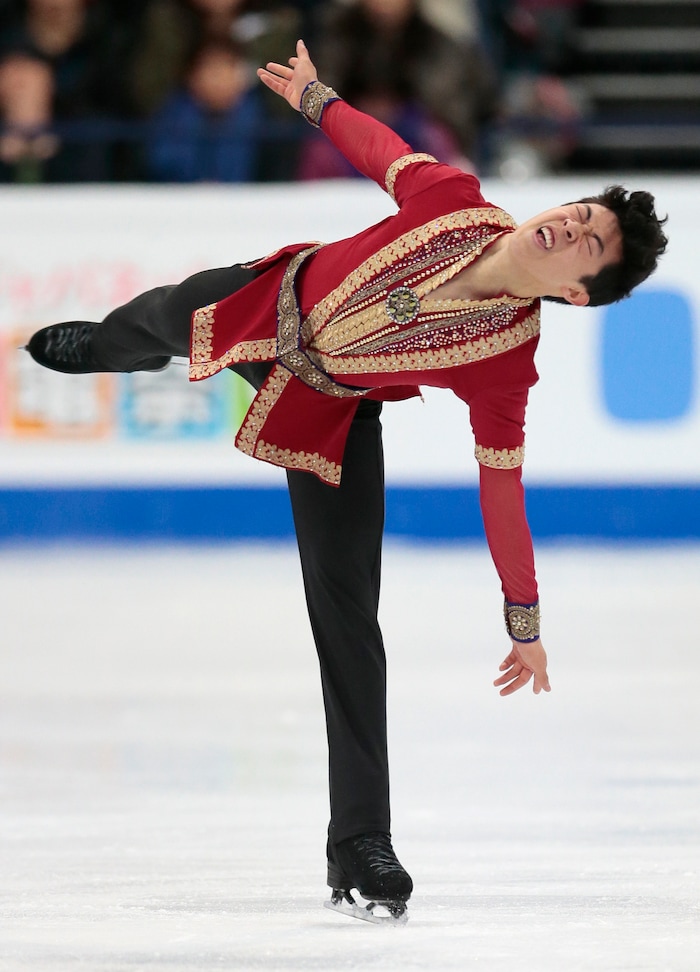 Nathan Chen, of the United States, skates his free program at the World figure skating championships in Helsinki, Finland, on Saturday, April 1, 2017. (AP Photo/Ivan Sekretarev)