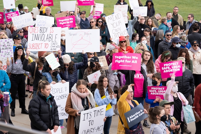 (Rick Egan | The Salt Lake Tribune) More than one thousand protesters gather at the steps of The Capitol for the Bans Off Our Bodies protest hosted by Planned Parenthood, on Tuesday, May 3, 2022.