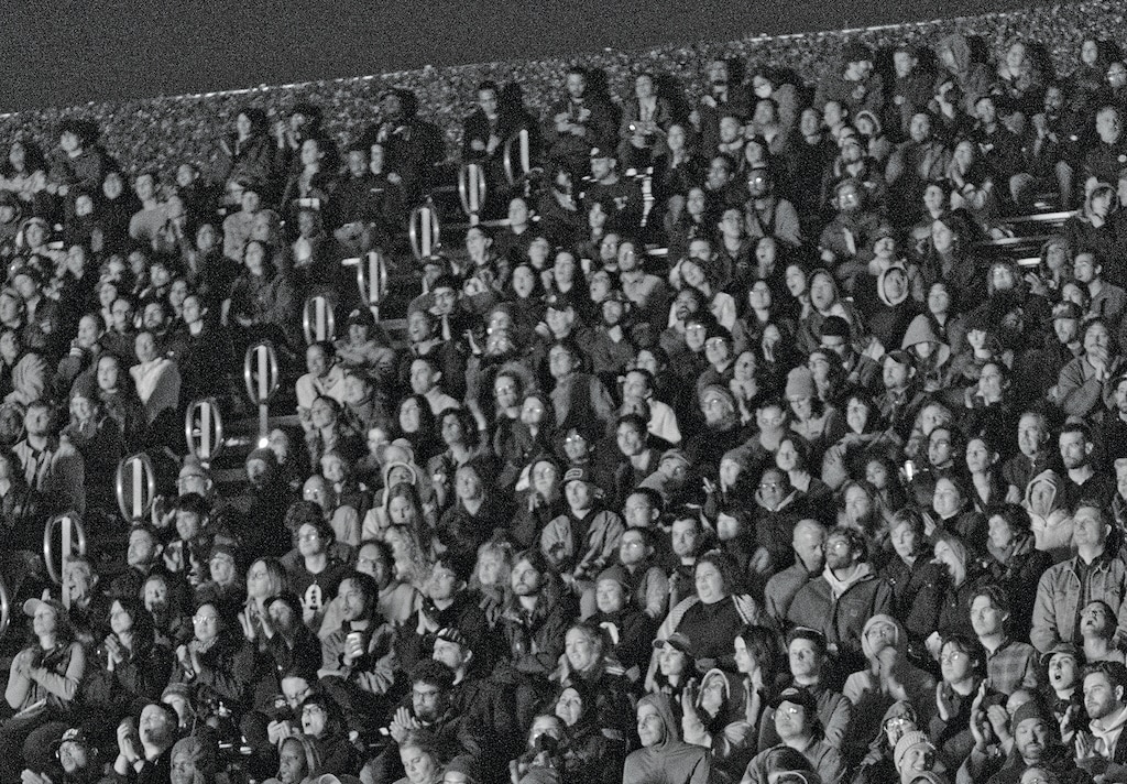 The crowd in the stands of a get-out-the-vote rally for NYC Mayor candidate Zohran Mamdani at Forest Hills Stadium in Queens, N.Y., on Oct. 26, 2025. (Jonno Rattman/The New York Times)