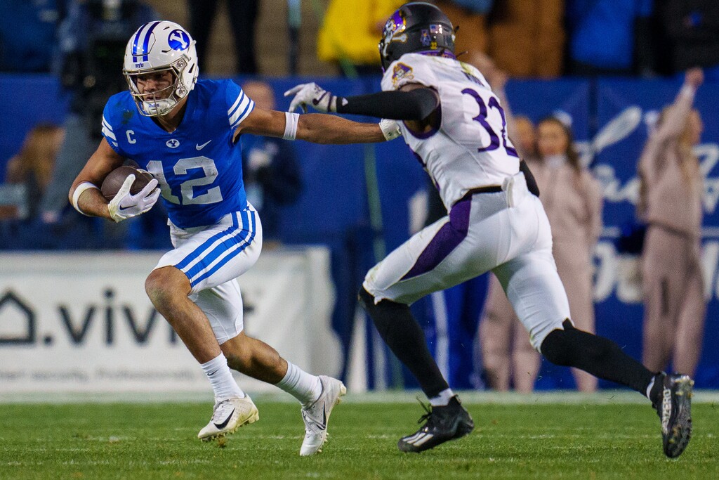 (Trent Nelson  |  The Salt Lake Tribune) Brigham Young Cougars wide receiver Puka Nacua (12) as BYU hosts East Carolina, NCAA football in Provo on Friday, Oct. 28, 2022.